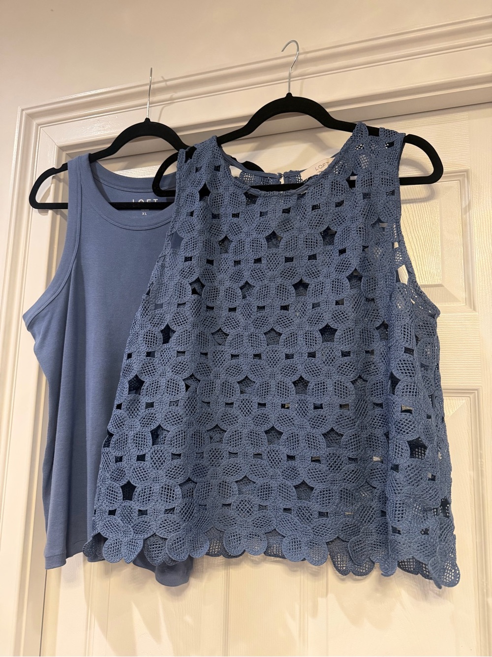 LOFT Dusty Blue Crochet Overlay Tank with Knit Shell